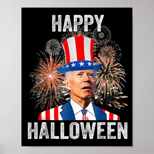 Happy Halloween Joe Biden USA Flag Fireworks th of Poster (Voorkant)