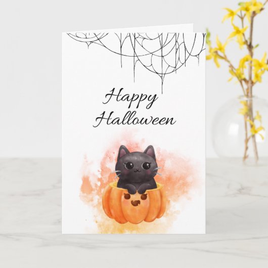 Happy Halloween Kaart – Spooky Schattige Design (Gele Bloem)