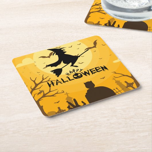 Happy Halloween Kartonnen Onderzetters (Schuin)