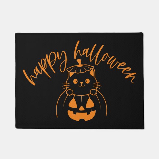 Happy Halloween-Kat in een pompoen Deurmat (Voorkant)
