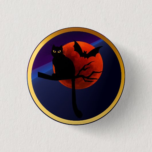 Happy Halloween Kat n'Bat Ronde Button 3,2 Cm (Voorkant)