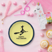 Happy Halloween, kat op broomstick Papieren Bordje (Feest)