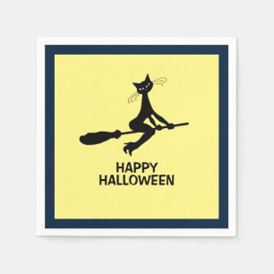 Happy Halloween, kat op broomstick Servet