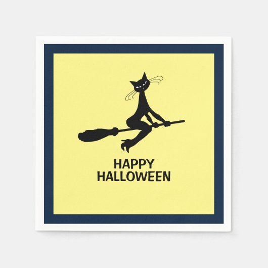 Happy Halloween, kat op broomstick Servet (Voorkant)