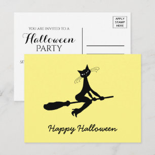 Happy Halloween, Katte op Broomstick nodiging Uitnodiging Briefkaart