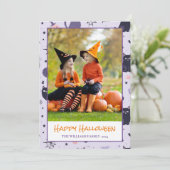 Happy Halloween katten paarse Foto Vakantie Kaart (Staand voorkant)
