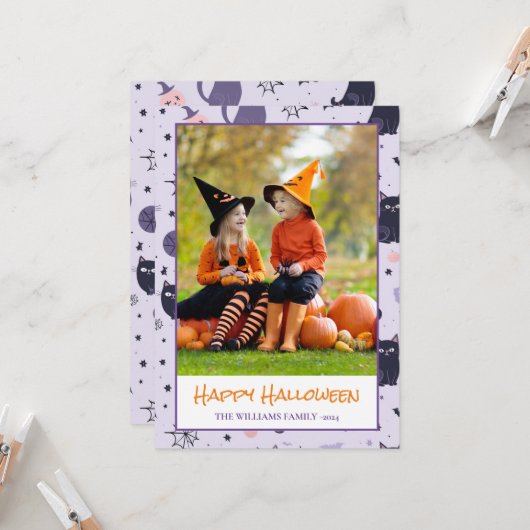 Happy Halloween katten paarse Foto Vakantie Kaart (Voorkant / Achterkant in situ)