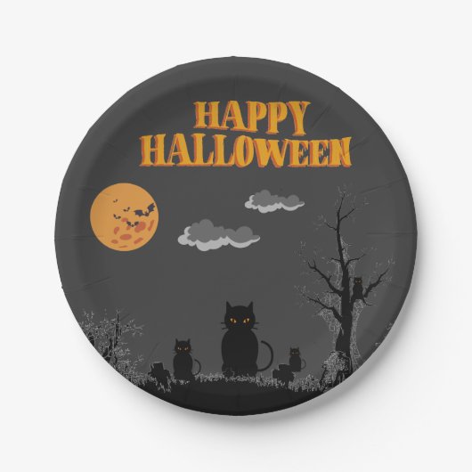 Happy Halloween - Katten Papieren Bordje (Voorkant)