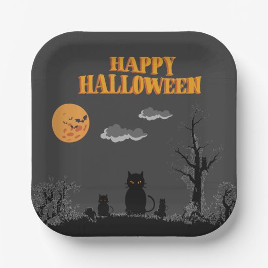 Happy Halloween - Katten Papieren Bordje (Voorkant)