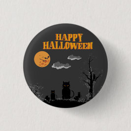 Happy Halloween - Katten Ronde Button 3,2 Cm