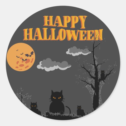 Happy Halloween - Katten Ronde Sticker (Voorkant)