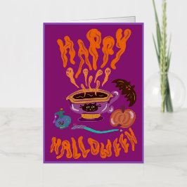 Happy Halloween kattenliefhebber heks kopje koffie Folie Wenskaart