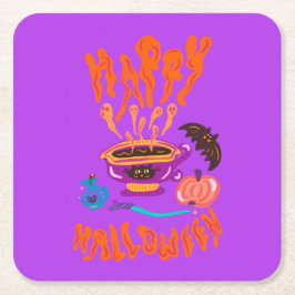 Happy Halloween kattenliefhebber heks kopje koffie Kartonnen Onderzetters