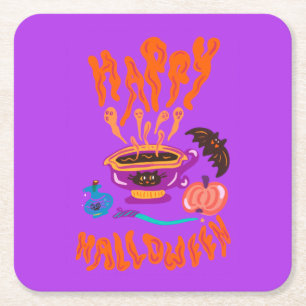 Happy Halloween kattenliefhebber heks kopje koffie Kartonnen Onderzetters