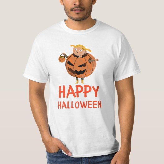 Happy Halloween Kid in Pumpkin Costume T-Shirt (Voorkant)