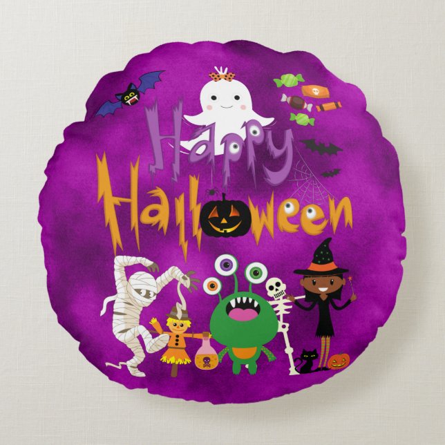 Happy Halloween Kids Cute and Spooky Rond Kussen (Voorkant)