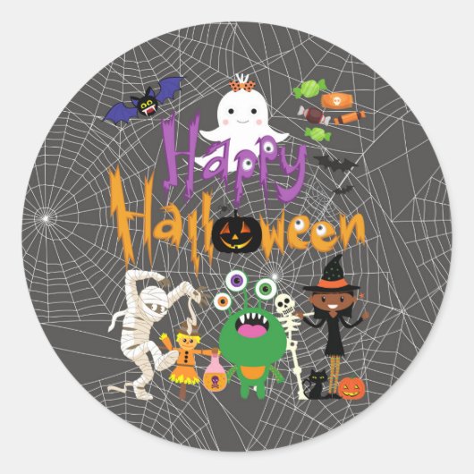 Happy Halloween Kids Cute and Spooky Ronde Sticker (Voorkant)
