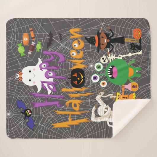 Happy Halloween Kids Cute and Spooky Sherpa Deken (Voorkant (horizontaal))