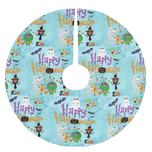 Happy Halloween Kids Cute and Spooky Watercolor Kerstboom Rok (Voorkant)
