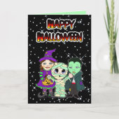 Happy Halloween Kind Witch, Mummy en Vampire Kaart (Voorkant)