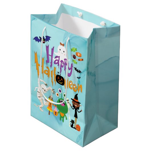 Happy Halloween Kinder Cute en Spooky Waterverf Medium Cadeauzakje (Voorkant Gekanteld)