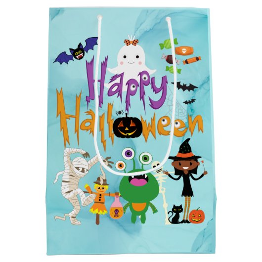 Happy Halloween Kinder Cute en Spooky Waterverf Medium Cadeauzakje (Achterkant)