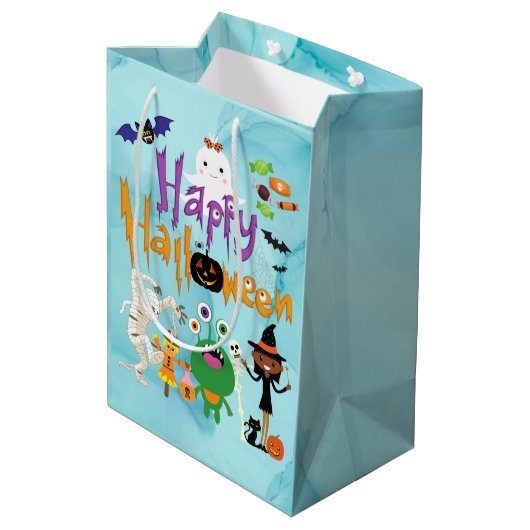 Happy Halloween Kinder Cute en Spooky Waterverf Medium Cadeauzakje (Achterkant Gekanteld)