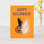 Happy Halloween Kinder Spooky Gokkat Pumpkin Kaart (Gele Bloem)