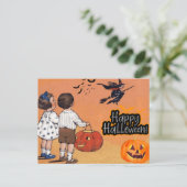 Happy Halloween kinderen, heks, pompoenen Briefkaart (Staand voorkant)