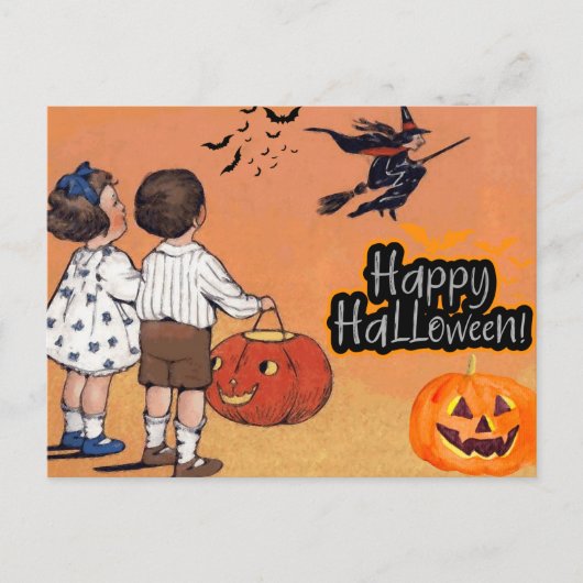 Happy Halloween kinderen, heks, pompoenen Briefkaart (Voorkant)