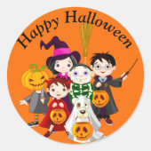 Happy Halloween Kinderen in Costume Ronde Sticker (Voorkant)