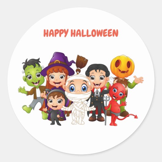 Happy Halloween Kinderen met kostuums Ronde Sticker (Voorkant)