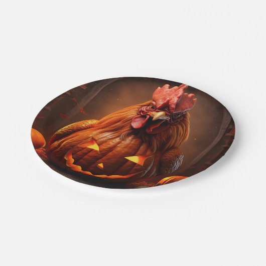 Happy Halloween Kip Haan Pompoen Boerderij Papier Papieren Bordje (Gekanteld)