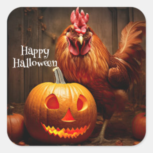 Happy Halloween Kip Haan Pompoen Boerderij Papier Vierkante Sticker