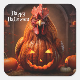 Happy Halloween Kip Haan Pompoen Boerderij Papier Vierkante Sticker
