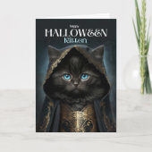 Happy Halloween Kitten Schattige Black Cat Witch C Feestdagen Kaart (Voorkant)