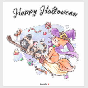 Happy Halloween Kittens Rijden op een bezem Sticker