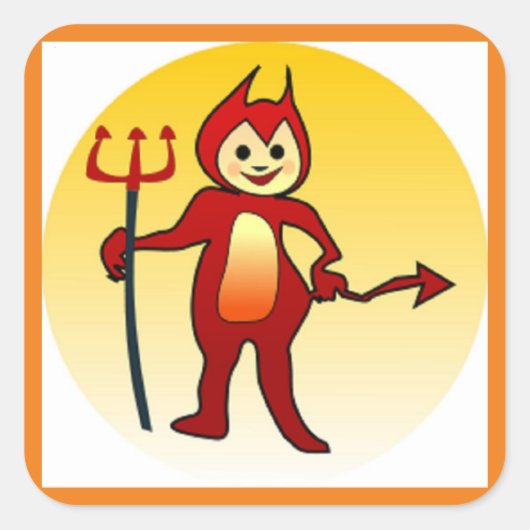 "HAPPY HALLOWEEN" KLEINE DEVIL VIERKANTE STICKER (Voorkant)
