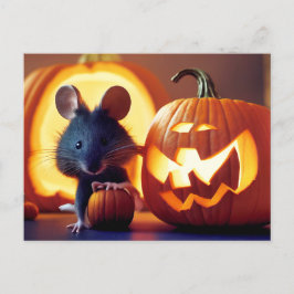 Happy Halloween. Kleine  niedliche Maus mit Kürbis Briefkaart
