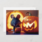Happy Halloween. Kleine  niedliche Maus mit Kürbis Briefkaart (Voorkant / Achterkant)