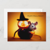 Happy Halloween. Kleine  niedliche Maus mit Kürbis Briefkaart (Voorkant / Achterkant)