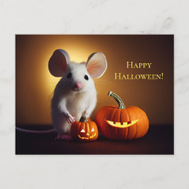  Happy Halloween. Kleine niedliche Maus mit Kürbis Briefkaart