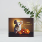  Happy Halloween. Kleine niedliche Maus mit Kürbis Briefkaart (Staand voorkant)