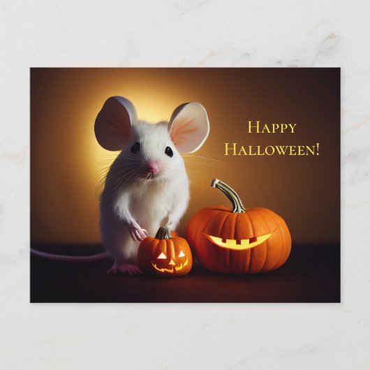  Happy Halloween. Kleine niedliche Maus mit Kürbis Briefkaart (Voorkant)