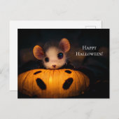 Happy Halloween. Kleine niedliche Maus mit Kürbis Briefkaart (Voorkant / Achterkant)