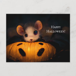 Happy Halloween. Kleine  niedliche Maus mit Kürbis Briefkaart