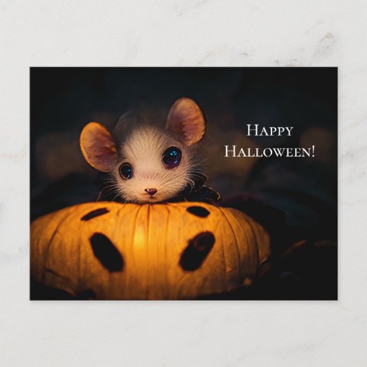 Happy Halloween. Kleine niedliche Maus mit Kürbis Briefkaart (Voorkant)