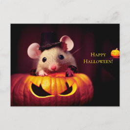  Happy Halloween. Kleine niedliche Maus mit Kürbis Briefkaart