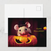  Happy Halloween. Kleine niedliche Maus mit Kürbis Briefkaart (Voorkant / Achterkant)