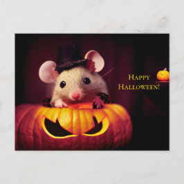  Happy Halloween. Kleine niedliche Maus mit Kürbis Briefkaart